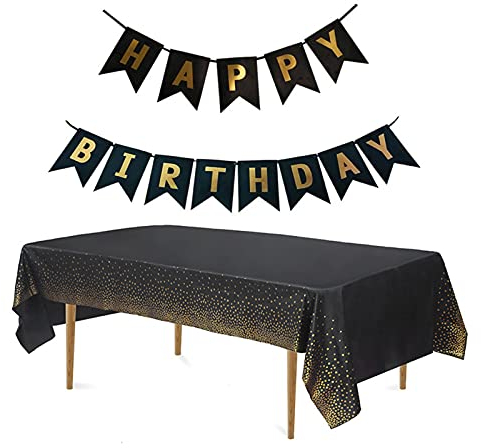 jiuzcare Nappe De Fête Nappe De Table De FêTe Nappe Papier Anniversaire Nappe Anniversaire Nappes En Plastique Nappe Papier Party Couvre Nappe Cuisine Fête Pour Anniversaire Fête Party, Spot D'or Noir