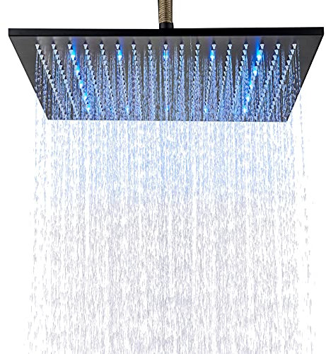 TVTIUO 16 Inches Black Square Rain Showerhead Large Stainless Steel High Pressure Shower Head with Silicone Nozzle…