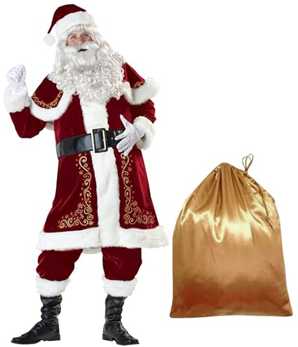 EOZY 11-Teilig Weihnachtsmann Kostüm Herren Nikolaus Kostüm Erwachsenen Santa Claus Cosplay Verkleidung