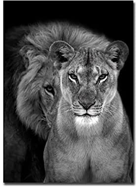 Ein Löwe und seine Löwin zusammen Leinwand Malerei Moderne Kunst Tier Poster Und Drucke Wandbilder Für Wohnzimmer Dekor 70x98cm(28x38in) Rahmenlos