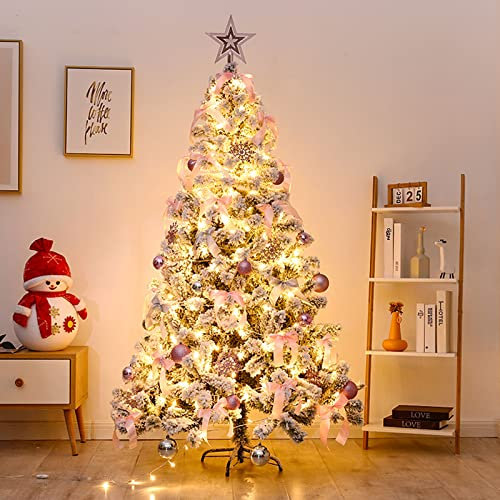 Premium Artificial con Bisagras Pino Árbol Navideña con Soporte de Metal y Decorar y Estrella de la Copa del árbol para la Decoración Festiva de Vacaciones, Nieve de Flocked Árbol de Navidad,3m
