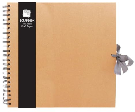 Sixstore Kraftpapier, klein, mittel/groß, quadratisch, hochwertiges Kraftpapier, Scrapbook mit Band (braun, groß 30 cm x 30 cm, 40 Blatt)