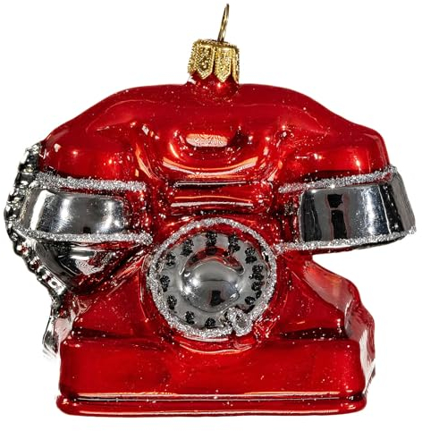 Holyart Antikes rotes Telefon, Weihnachtsbaumschmuck aus mundgeblasenem Glas
