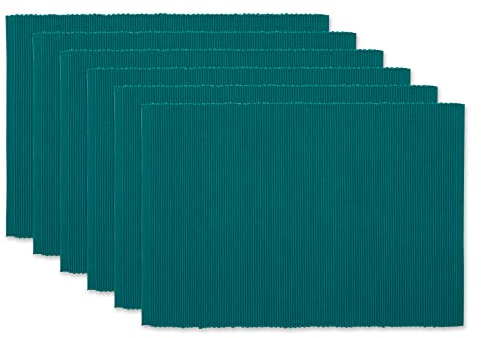 DII Basic Everyday Gerippte Tischplatte, 100% Baumwolle, Tischset-Set, 33 x 48 cm, Blaugrün, 6-teilig