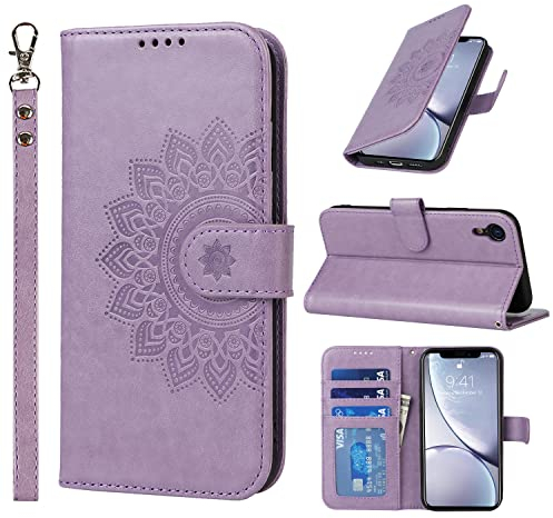 ELTEKER Coque pour iPhone XR, Etui Portefeuille en Cuir PU avec Fentes pour Cartes, Fermeture Magnétique, Protection Housse - Violet