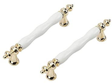 SYDARSYN 2 Stück Keramik Griffe Weiß Schrankgriffe Bogengriffe Türgriff Vintage Küchengriff Schubladegriff Möbelknöpfe Griffe für Küchenschränke 128mm