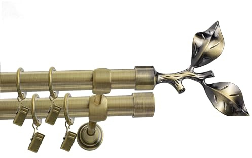Fenster DEKOR Gardinenstange Gold Antik - Gordijnroede 300 cm - Elegante Modern Vorhangstange - 2-läufig stange vorhang - Karniesabschluss wählbar - Vorhang Stangen Gold Antik Rosenblatt