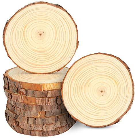 YOUNTHYE 10Pcs Wood Slices for Crafts, 14-16cm Log Slices Natural Wooden Discs Unfinished Wooden Slice Wood Circles for Wedding Decorations Christmas Ornaments