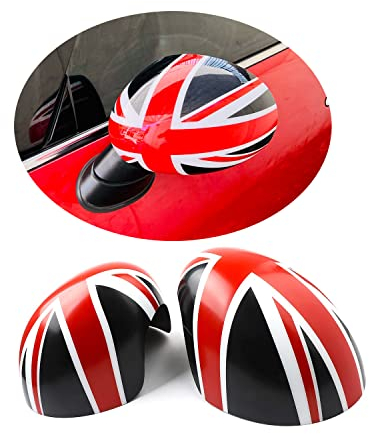 Le style UK MINI R50 R52 R53 Extérieur Miroir Décor, coques de rétroviseurs latéraux pour Mini Cooper One/S/JCW R50 R52 R53 2002–2006 (Union Jack Noir/Rouge)