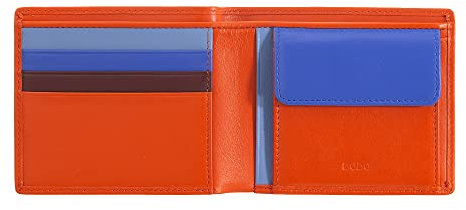 DUDU Herrenportemonnaies, flach, aus Leder, mit RFID-Schutzsystem Kreditkartenfächer mit Münzfach, farbiges Portemonnaie Orange