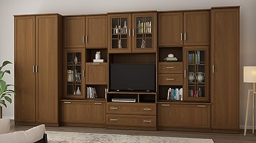 eMeblast Wohnwand Lena - Schrankwand - Vitrinen - Hängeschrank - Wohnzimmer - Klassisches Design - Elegant Möbel - Wohnzimmerschränke - BxHxT 405x210x53-5 Schränke - TV-Schränke - Kirsche