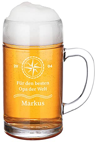 Bierkrug graviert mit Wunschmotiv - spülmaschinenfest - Maßkrug 1 Liter - personalisiert - Männergeschenk - Biertrinker Motiv Bester Opa der Welt