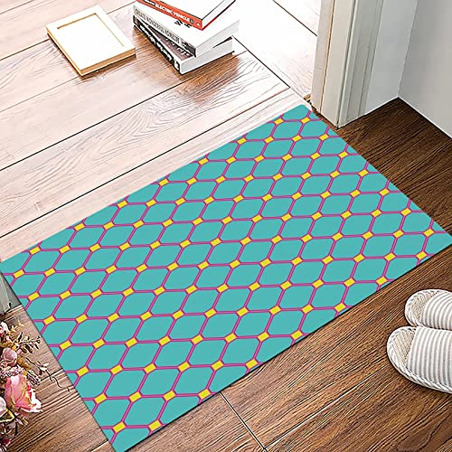 Badematte 50x80cm, Rutschfeste Badteppich, Gelb und Blau, Vintage Fliesenmuster in lebendigen Farben Geometrisches Mosaik,Mikrofaser Badvorleger mit, Wasserabsorbierende Weiche teppiche für Badezimmer