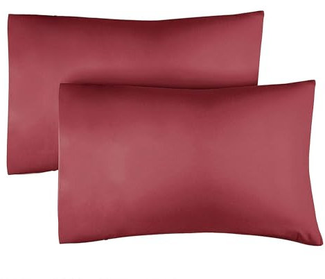 Standard Size Pillow Cases 2 Pack 50x75cm - Extra Soft Pillowcases, Cooling and Breathable Double Brushed Microfiber, Durable Wrinkle Free, Machine Washable, Hotel Quality Pillow Covers - Burgundy