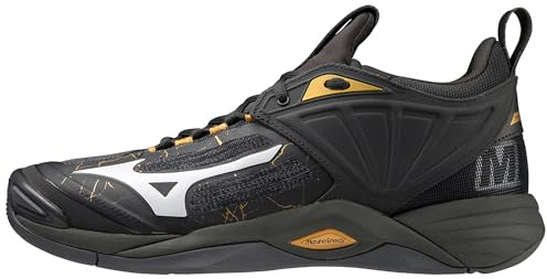 Mizuno Wave Momentum 2 Unisex Volleyballschuhe Farbe: Schwarz/Weiß/Gold (41); Größe: EUR 46.5 | US 12.5 | UK 11.5
