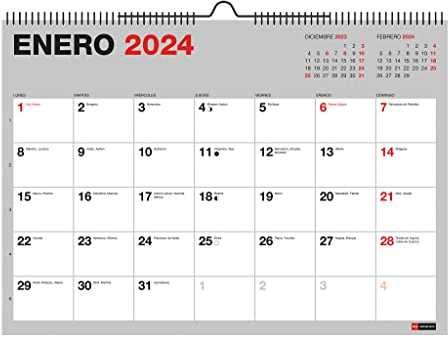 Miquelrius - Wandkalender 18 Monate, Juli 2023 bis Dezember 2024, Größe A4, Grau