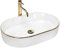 Rea Vasque à poser en céramique Nadia White Gold Edge Lavabo Salle de Bain 610 x 385 x 120 mm en Céramique (Blanc/doré)