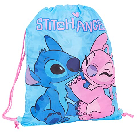 Disney Stitch Kordelzugbeutel für Mädchen, Sporttasche, Turnbeutel, Jungen, Schultrainer, Schwimmtasche, Kinder, Schulrucksack, blau/rosa, Einheitsgröße