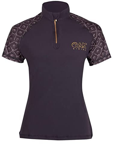 AK Tara Short Sleeve Horse Riding Base Layer AKRS-6061 (2XS, Black/Gold)