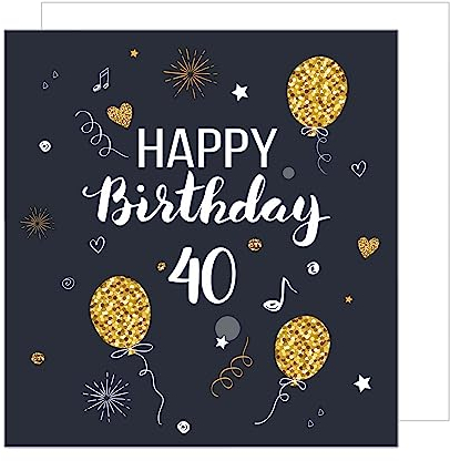Edition Seidel Premium quadratische Glückwunschkarte zum 40. Geburtstag mit Umschlag. Geburtstagskarte Happy Birthday Karte Mann Frau Luftballons Schwarz Gold (GZQ100-40)