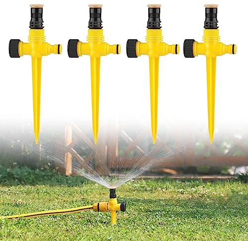 Wondsea 4 Piezas Aspersores de Riego Cesped,Aspersor de césped de jardín, 360°Aspersor de Jardín Giratorio,90°-180°-360°Ajustable Aspersor Césped Rociador para Manguera Jardín,Yardas,Plantas,Flores
