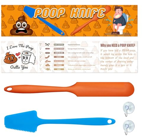COZYMATE 2Pcs Poop Divider Knife for Toilet Adult Funny Gag Gift Ideas for Christmas White Elephant Gifts Exchange (OrangeBlue, 2P)