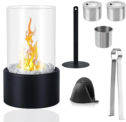 Somiya Cheminée Éthanol de Table avec Pad PU Pierres décoratives durée de Combustion Plus Longue cheminée Bio éthanol Portable Petite pour intérieur et extérieur Balcon,terrasse,Appartement,Jardin