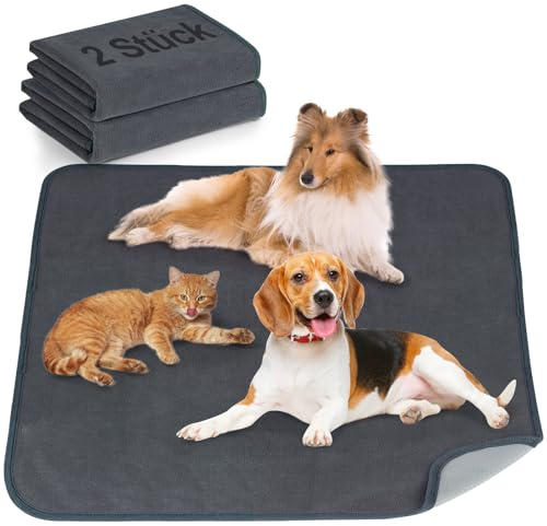 Welpen Unterlagen 2 Stück 90 x 120 cm Inkontinenzunterlage Waschbar PIPI Pads für Meerschweinchen Hunde Wiederverwendbare Hundetoilette Hundeteppich Schnell Absorbierend Auslaufsicher rutschfest Grau