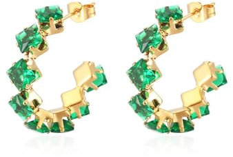 KBRPEY Pendientes Mujer Pendientes de Plata de Ley 925 Aro Circonita Microseting para Señora Mujer Chica Joven Par de Criollas Pequeñas con Circonitas de Brillantes Colores (Verde)