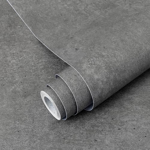 Decoroom Klebefolie Selbstklebende Matt Dunkelgrau 60X600cm Möbelfolie Betonoptik Effekt Wasserdicht Folie für Möbel Küche Schrank Wand Dekorfolie Vinyl Tapete