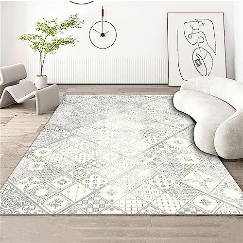3D Retro Weißes Ethnisches Geometrisches Plaid Kinder Jungen Teppich Dekoration Schlafzimmer Kinderzimmer Wohnzimmer,Modern rutschfest Waschbar Flanell Kinderteppiche 80 X 120 cm / 31,5 X 47,2 Zoll