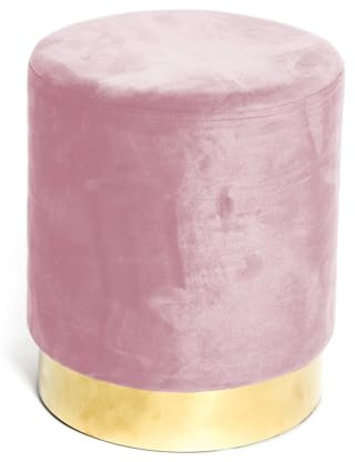 Tex family - Pouf Cilindrico Velvet Rosa | Eleganza in Velluto di Alta Qualità | Tocco Morbido e Raffinato | Bordo Dorato, Ideale per Salotto, Diametro 32 cm, Altezza 40 cm, Portata 150 Kg