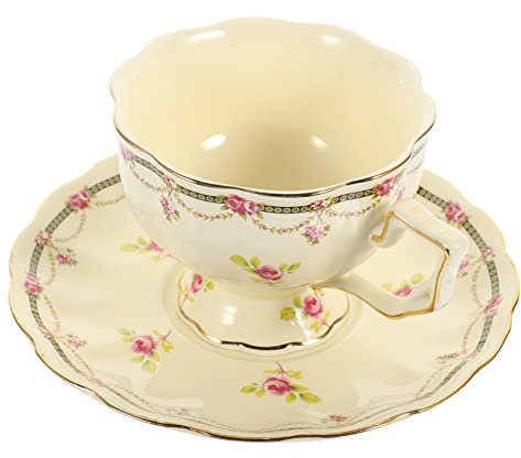PRETYZOOM 1set Tazze Da Caffè Ceramica Vintage Con Saucer Tazza Per Tè e Caffè Stile Europeo Manico Ergonomico Per Casa Ufficio e Ristoranti