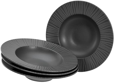 CreaTable, 21820, Serie Vesuvio black, 4-teiliges Geschirrset, Teller Set aus Steinzeug, spülmaschinen- und mikrowellengeeignet, Made in Portugal