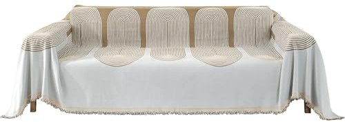 YSTELLAA Sofa Überwurfdecke 3 Sitzer, 180×340cm, Chenille AB Seiten Sofaüberwurf, Sofa Decken Überwurf Universal, Vier Jahreszeiten Sofabezug, Couch Überzug Mit Quaste, Khaki-Arc