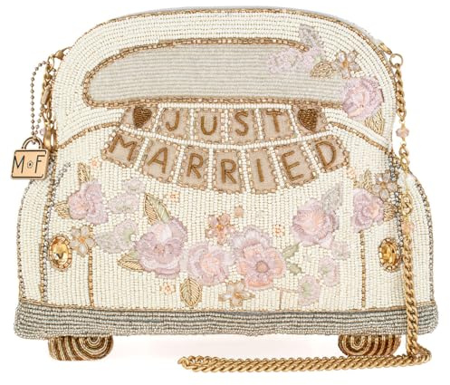 MARY FRANCES Damen Just Married Cross-Body-Handtaschen, Elfenbein | Just Married Handtasche mit Perlen für Braut, Auto, Clutch, Elfenbeinfarben, für Hochzeit, Abend, Party, Reisezubehör