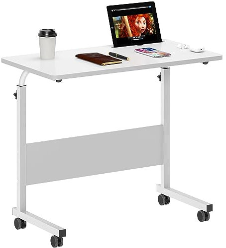 SDHYL Table Roulette Hauteur R├ęglable pour Lit et Couchage - Table d'Appoint Mobile avec Roulettes Verrouillables pour Ordinateur Portable - Blanc 80x40 cm