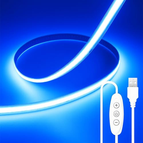 ShineBurky COB LED Strip Lights 2M Blue,5V Dimmable USB LED Strip | CRI93+ Super Bright 320LEDS/M 8mm Width Flexible Cuttable Strip Lights for Kitchen,Home Decoration,Mirror,Cabinet