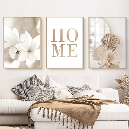 Trayosin 3-teiliges Poster Set,Moderne Boho Pampasgras Bilder Wohnzimmer Deko Schlafzimmer Wandbilder Beige Kunst Bild ohne Rahmen Kunstdruck Leinwandbild (E,40x50cm)