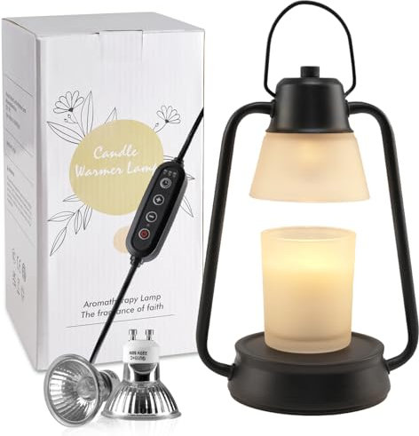 Candle Warmer Lamp:Electric Candle Heater Lamp With Timer Dimmer For Jar Candles,Wax Melt Burner For Scented Wax,Home Decor Fragrance Lamps,Best Gift for Men,Women and Family,With 2 Bulbs(Black)