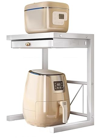 XYMJT 2-Tier Microwave Oven Rack, Kitchen Storage Rack with Drawer, Adjustable Microwave/Toaster Shelf, Freestanding Microwave Oven Stand Rack, for Microwave, Oven,Countertop Storage Organizer,Wh