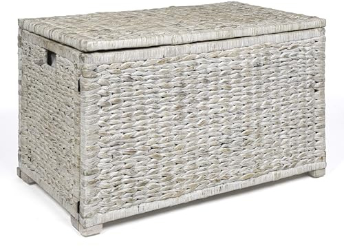 happimess HPM9005C Anada 30 Handwoven Wicker Weave Storage Trunk, White Wash, Collapsible for flat storage, for Office, Dorm Room, Entryway, Bedroom, Dining Room