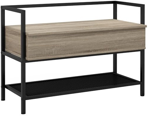HOMCOM Banco Zapatero con Tapa Abatible Mueble Zapatero con Banco con Compartimento Oculto y Estante Inferior de Rejilla para 4 Pares de Zapatos para Pasillo Salón 84x39,5x61 cm Roble