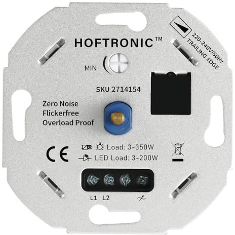 HOFTRONIC - LED-Dimmer - 3-200 Watt - Geeignet für Phasenanschnitt - Universell - Geräuschlos & stufenlos dimmbar - 2 Jahre Garantie - Geeignet für alle Bezugsmaterialien - Prüfzeichen CE, RoHS, REACH