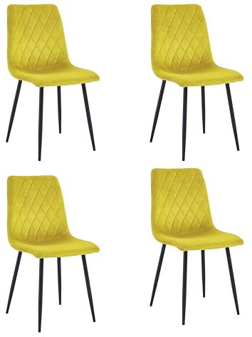 Mevsim Store Esszimmerstühle 4er Set Hellgelb – Samt Gepolstert mit Rautensteppung – Stühle Esszimmer Modern & Bequem – Küchenstühle mit Metallbeinen Schwarz – Essstühle für Küche & Wohnzimmer