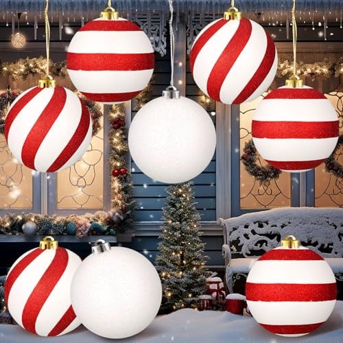 Deekin Extra große Weihnachtsschmuck für den Außenbereich, 15,2 cm | Jumbo-Kunststoffkugeln, bruchsicher, riesige, übergroße Hängedekoration für Weihnachtsbäume, Rasen, Hof