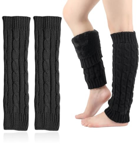 KGDUYC Stulpen für Damen Cuff Damen Lange Winter-Beinstulpen, Beinstulpen Damen Gestrickte Häkel-Handgelenk-Beinstulpen für Mädchen Stiefel Alpaka-Socken Winterwärme (Schwarz Plus Samt)