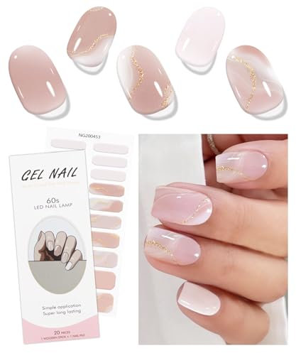 JMEOWIO Unghie Gel Adesive UV Punta Francese Marmo Crema Smalto Adesivo per Unghie Gel Nail Stickers Decorazioni Unghie Nail Art Disegni
