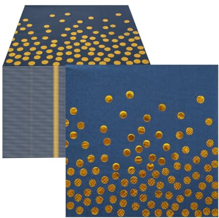 CEILIWEN 100PCS Navy Blue Napkins, Gold Party Serviettes, Classic Polka Dots Napkin for Birthday Party Decorations
