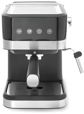 Wintem Kaffeemaschine aus Kunststoff und Stahl, 1050 W, 1,5 l, schwarz, Doppelfilter aus Metall, innovative Milchaufschäumer-Funktion, abnehmbare Dampfdüse, praktisch und leicht zu reinigen